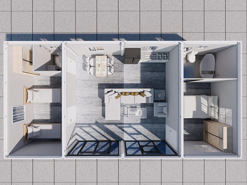 2-Bedroom, 2-Bathroom Container Home with Privacy Glass